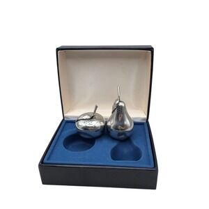 Vintage Kirk Pewter Pear & Apple Salt & Pepper Shakers w/Case #500 Kirk Stieff